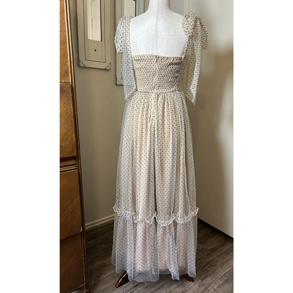 Mable Nadia Nude Tulle Bustier Dot Maxi Smocked Dress Medium Fairy Coquette - Picture 3 of 8
